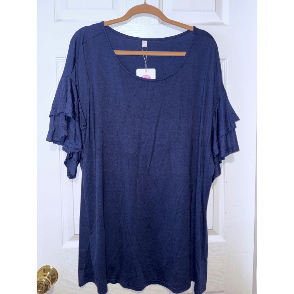 Plus Size 3X Navy Blue Ruffle Sleeve Tunic Top Auslook Comfortable Everyday J
